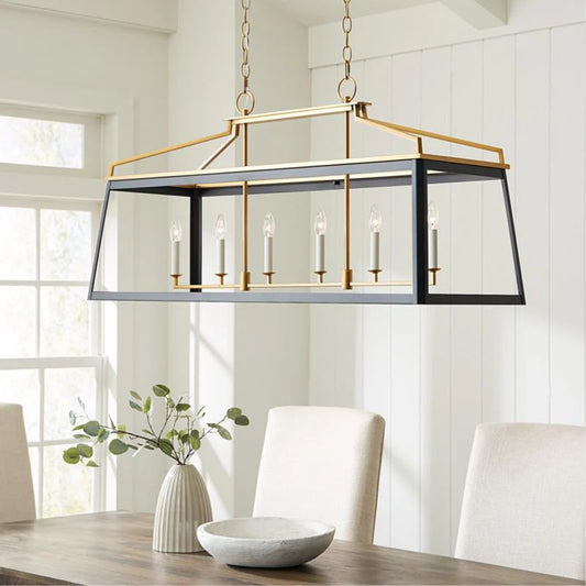 Carlow 6 Light Linear Lantern Chandelier by Visual Comfort in a styled interior