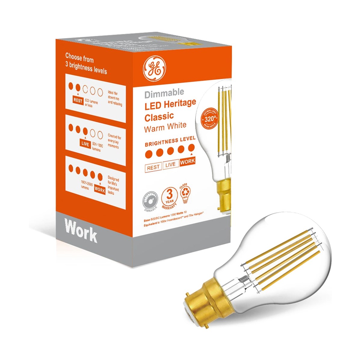 LED Classic Light Bulb - B22 A60 10W Clear Dimmable