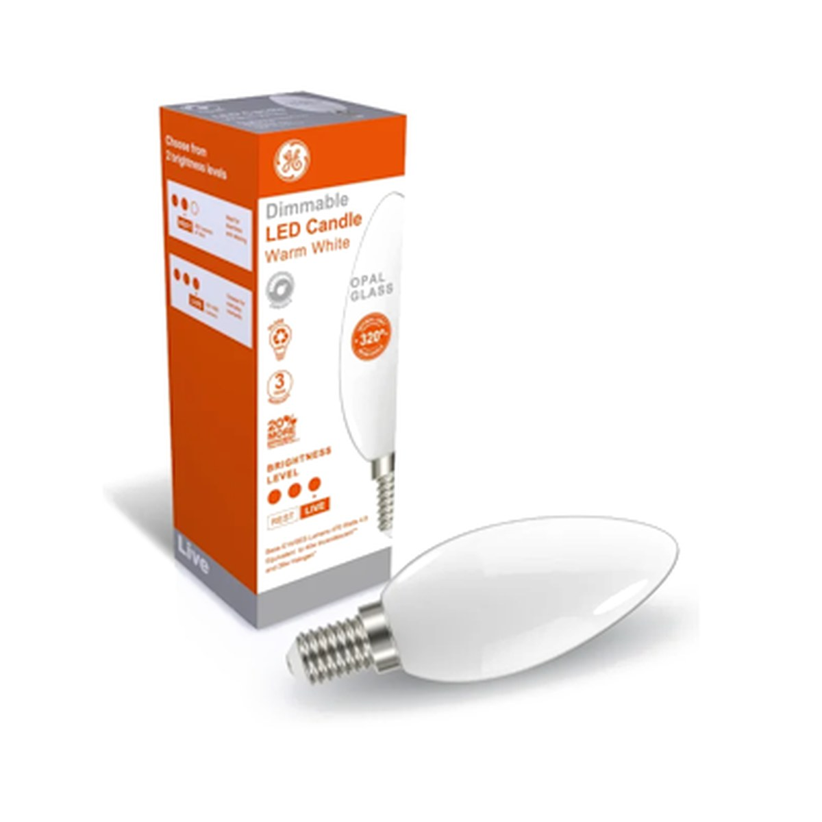 LED Candle Light Bulb - E14 Bullet Top 4.8W Opal Dimmable