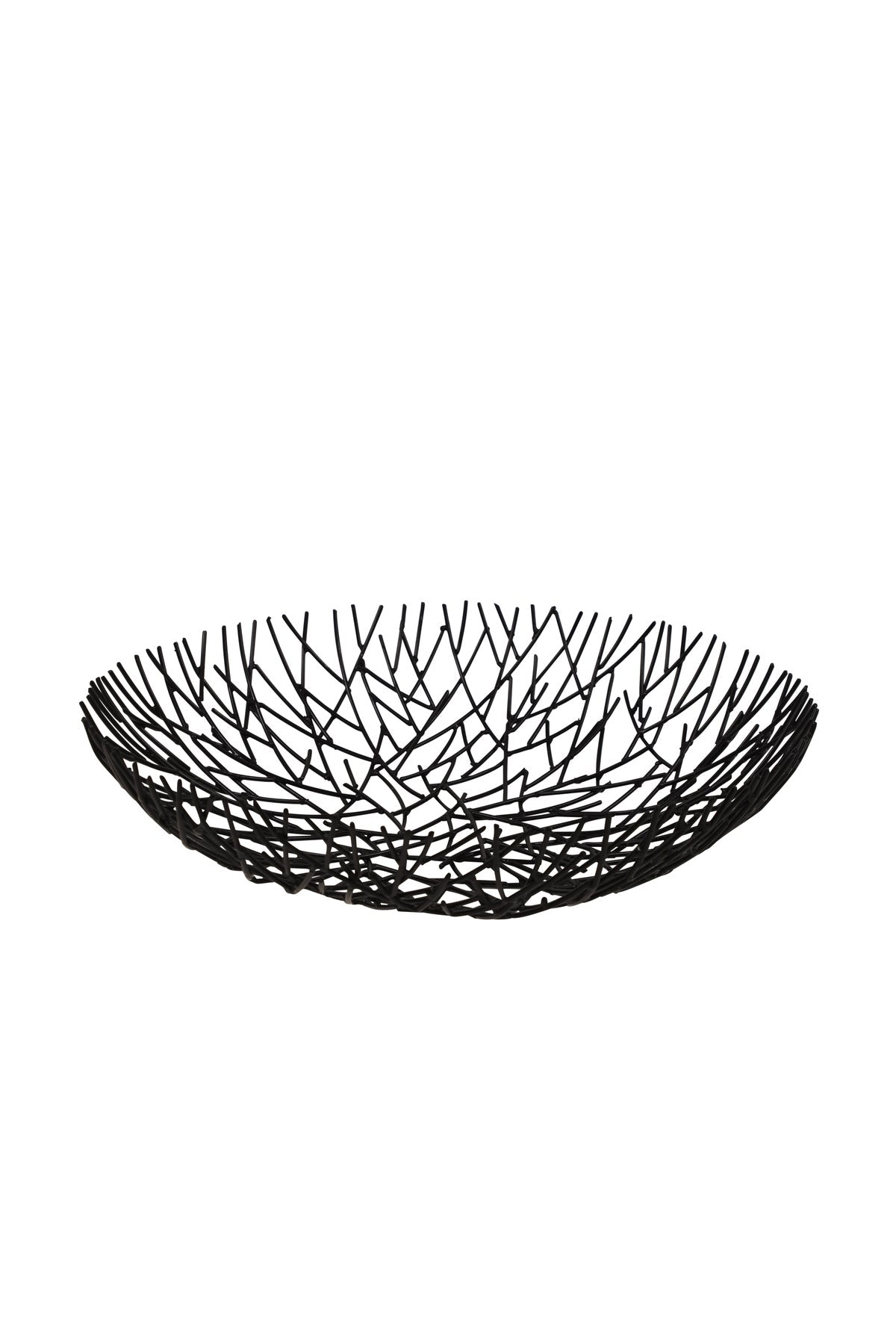 Black wire bowl on a white background