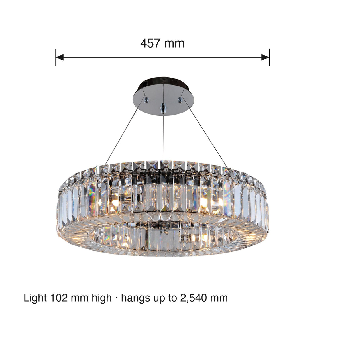 Rondelle Medium 6 Light Crystal Chandelier by Kalco dimensions in millimetres