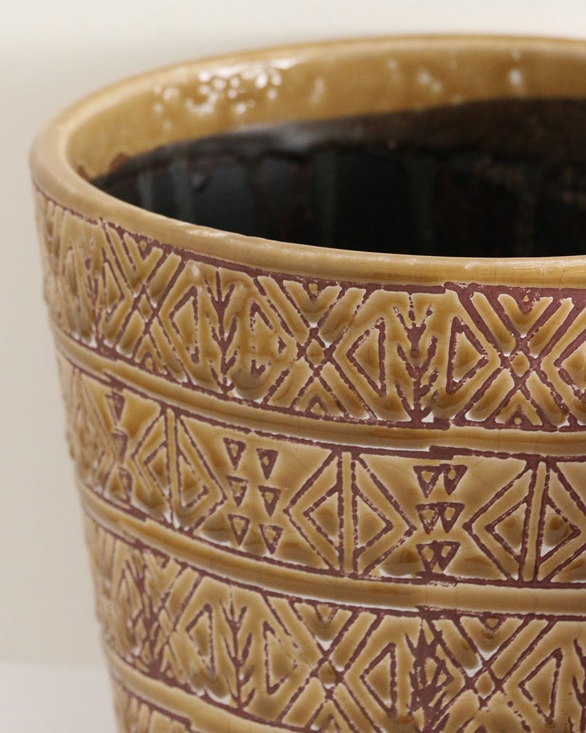 Set of 4 Aztec Geometric Pattern Planter Large