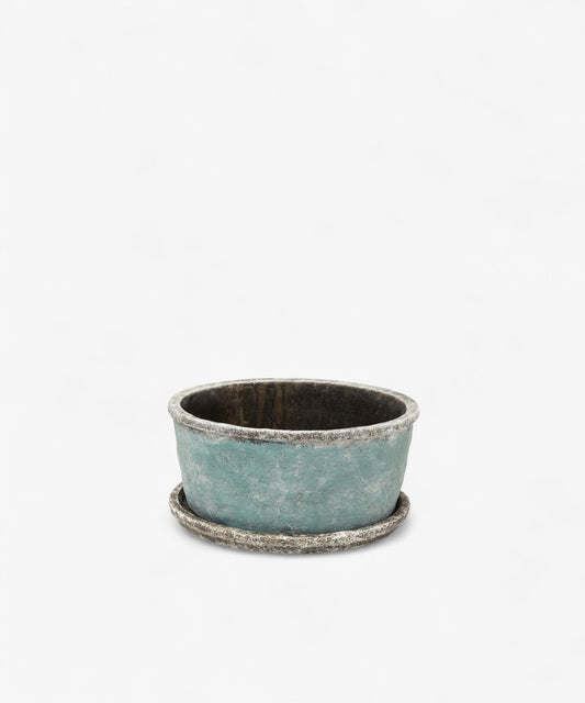 Sea Blue Wide Plant Pot & Saucer Small