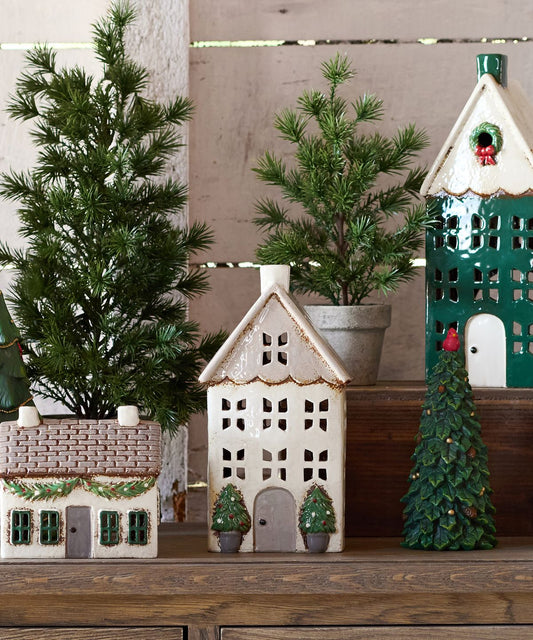 Christmas Tea Light House Stone with Pots Medium