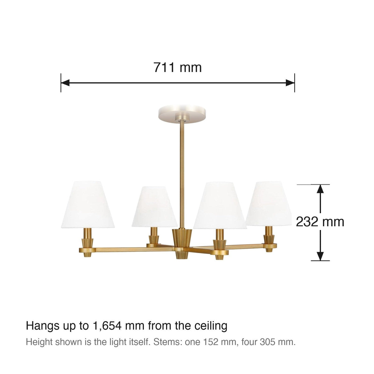 Paisley Medium 4 Light Chandelier by Visual Comfort dimensions in millimetres