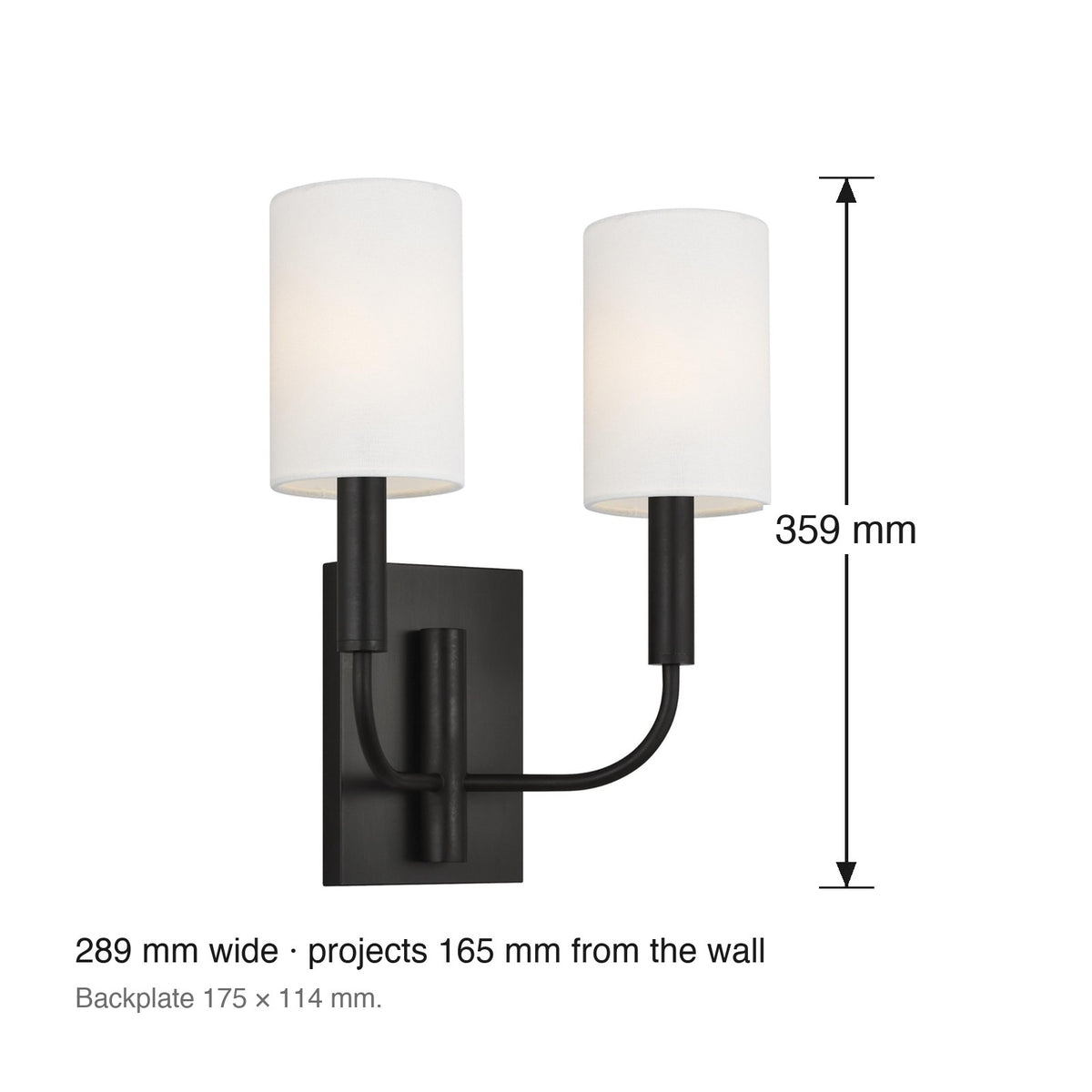 Brianna 2 Light Wall Sconce by Visual Comfort dimensions in millimetres