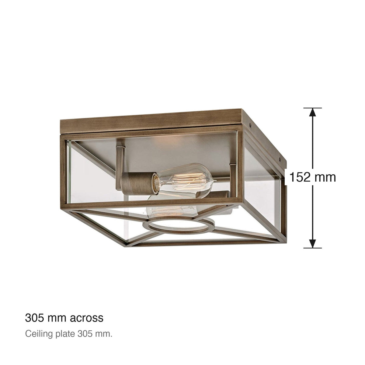 Brixton 2 Light Exterior Flush Ceiling Mount by Hinkley dimensions in millimetres