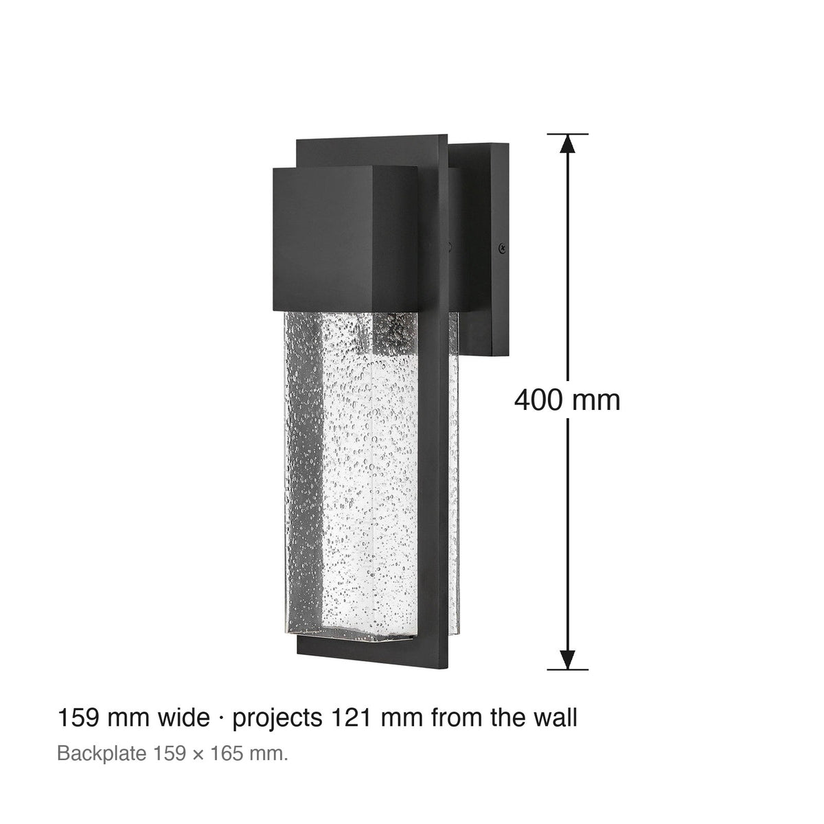 Alex Medium Exterior Wall Lantern by Lark dimensions in millimetres