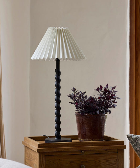 35cm Pleated Coolie Lampshade - White Linen in a styled interior