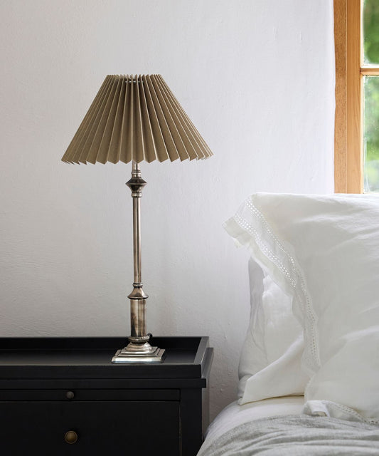 35cm Pleated Coolie Lampshade - Taupe Linen in a styled interior