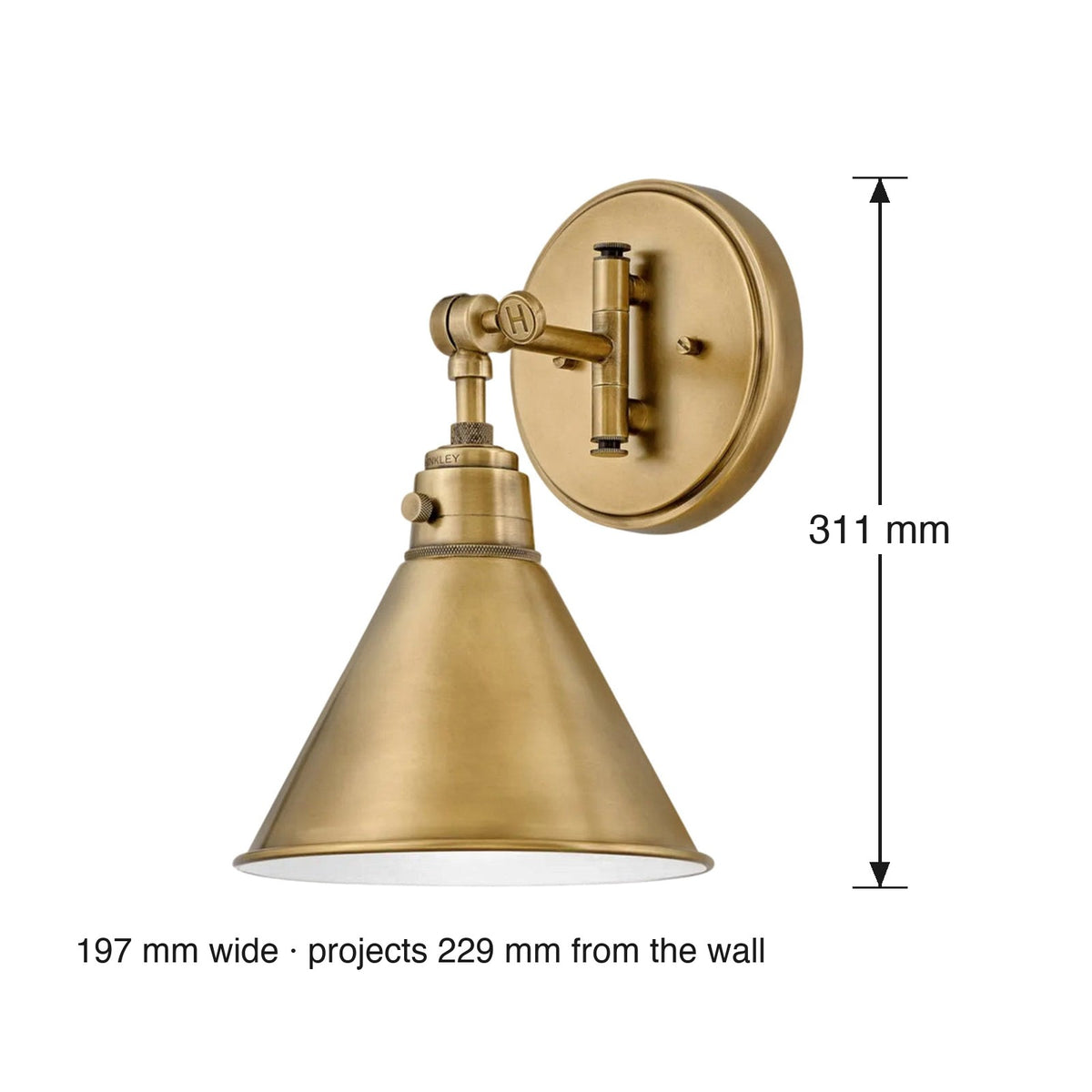 Arti Single Wall Sconce by Hinkley dimensions in millimetres