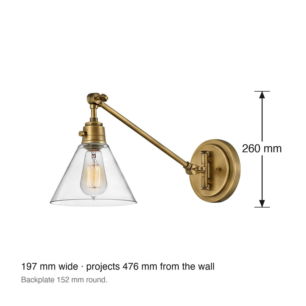 Arti Swing-Arm Glass Wall Sconce by Hinkley dimensions in millimetres