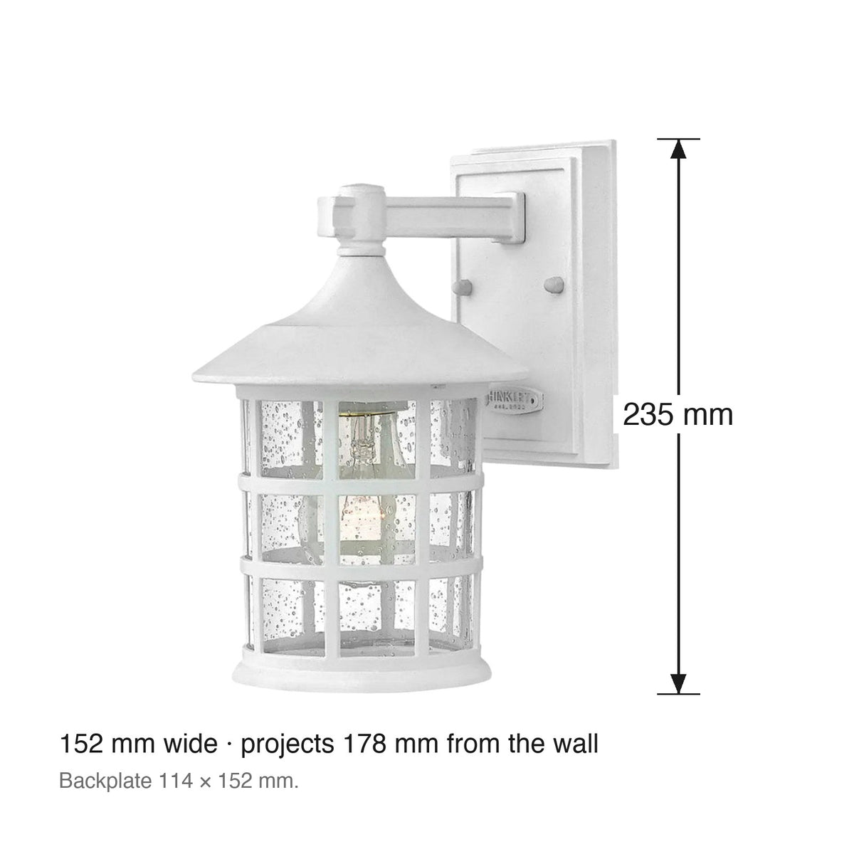 Freeport Exterior Wall Lantern in Textured White by Hinkley dimensions in millimetres