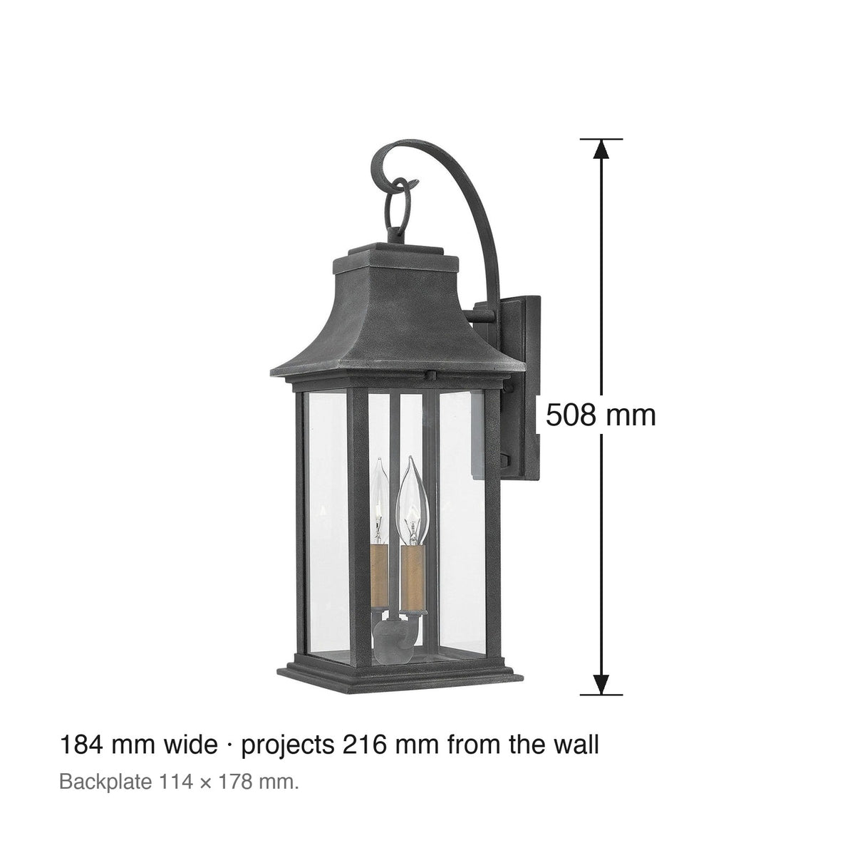 Adair Medium 2 Light Exterior Wall Lantern by Hinkley dimensions in millimetres