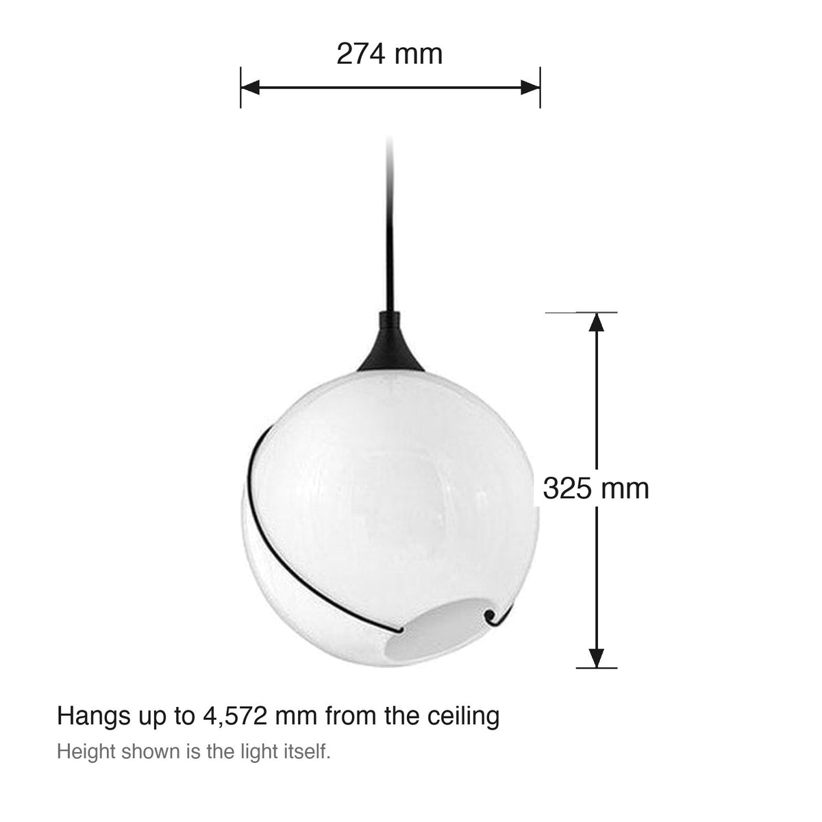 Skye Single Pendant in Black by Hinkley dimensions in millimetres
