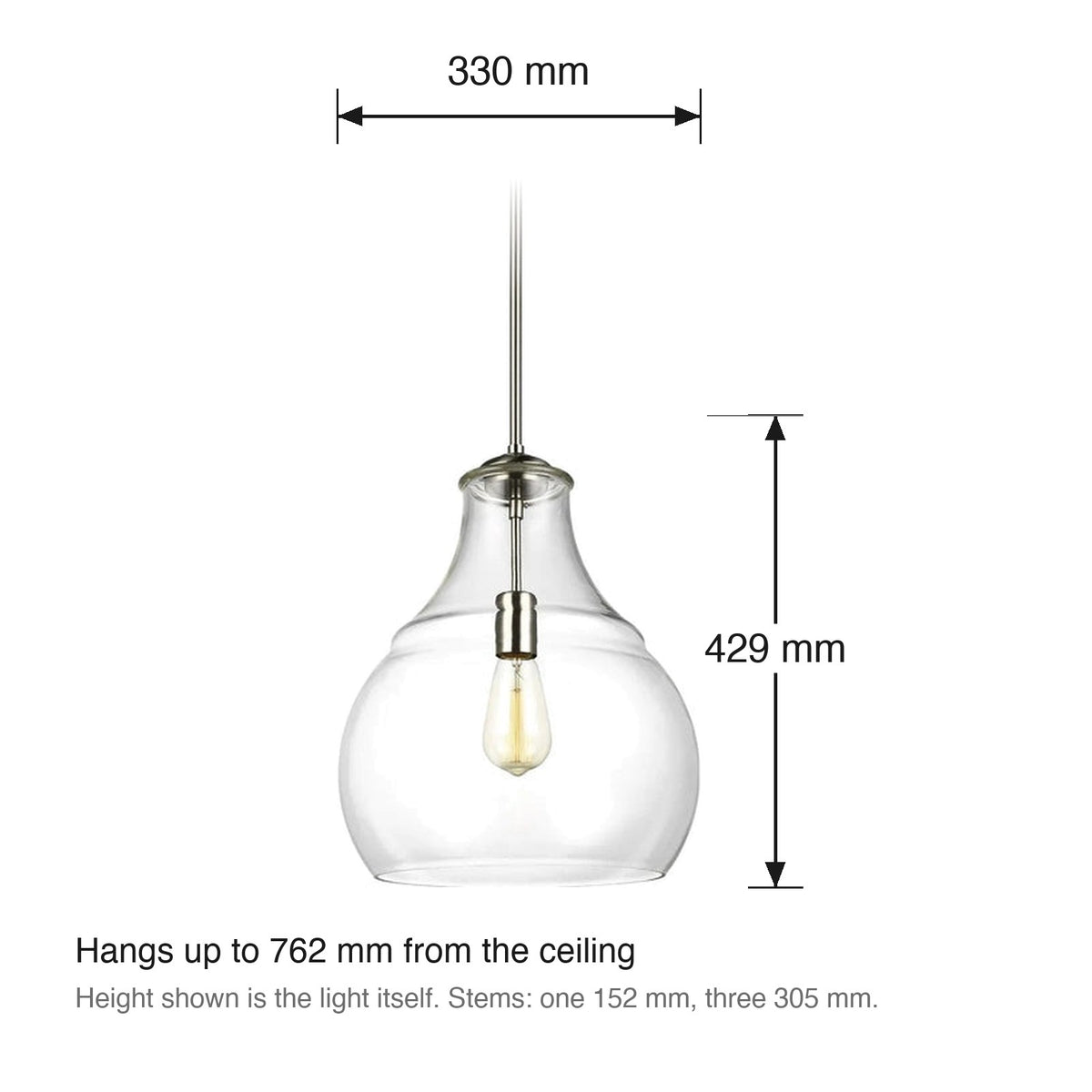 Zola Glass Pendant by Visual Comfort dimensions in millimetres