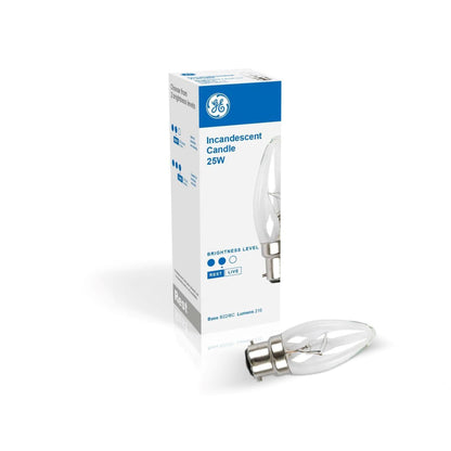 Incandescent Candle Light Bulb - B22 25W Clear Dimmable