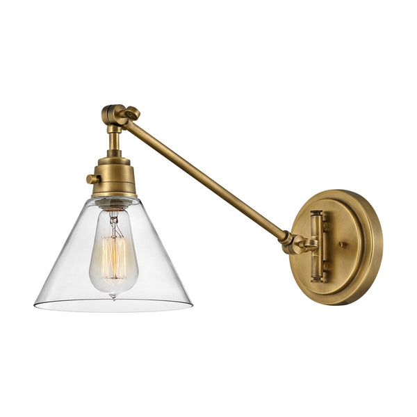 Arti Swing-Arm Glass Wall Sconce by Hinkley in Clear Glass with Heritage Brass