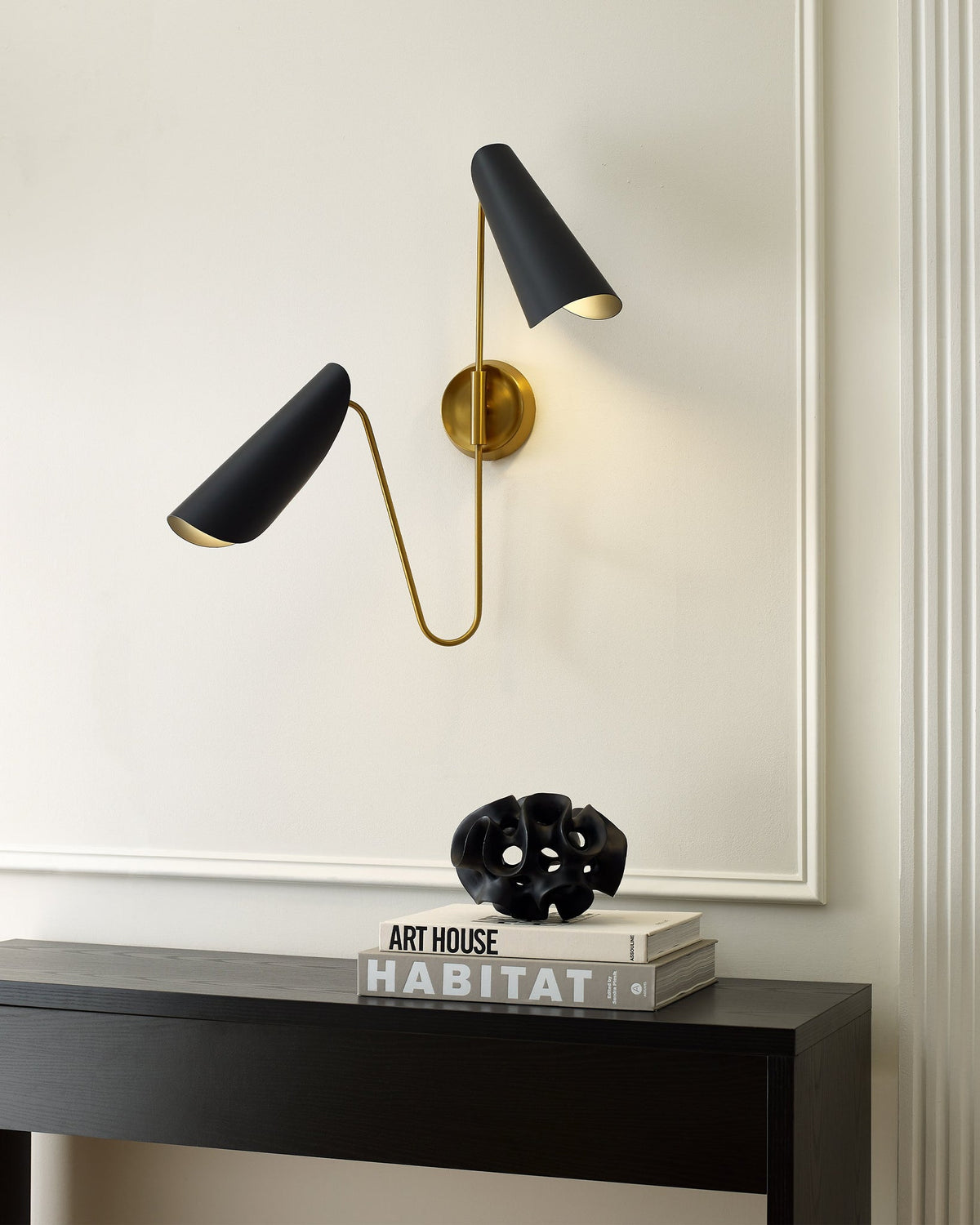 Tresa Double Wall Sconce by Visual Comfort in Midnight Black, shown in a styled interior