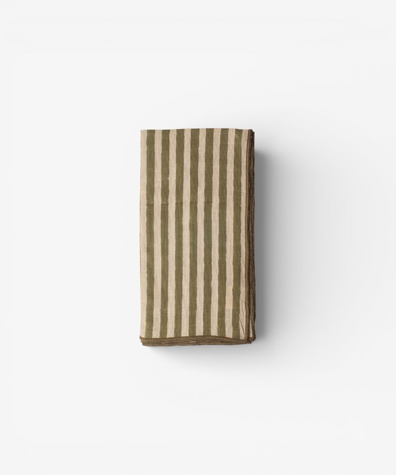 Striped Green Cotton Napkin - Set of 4