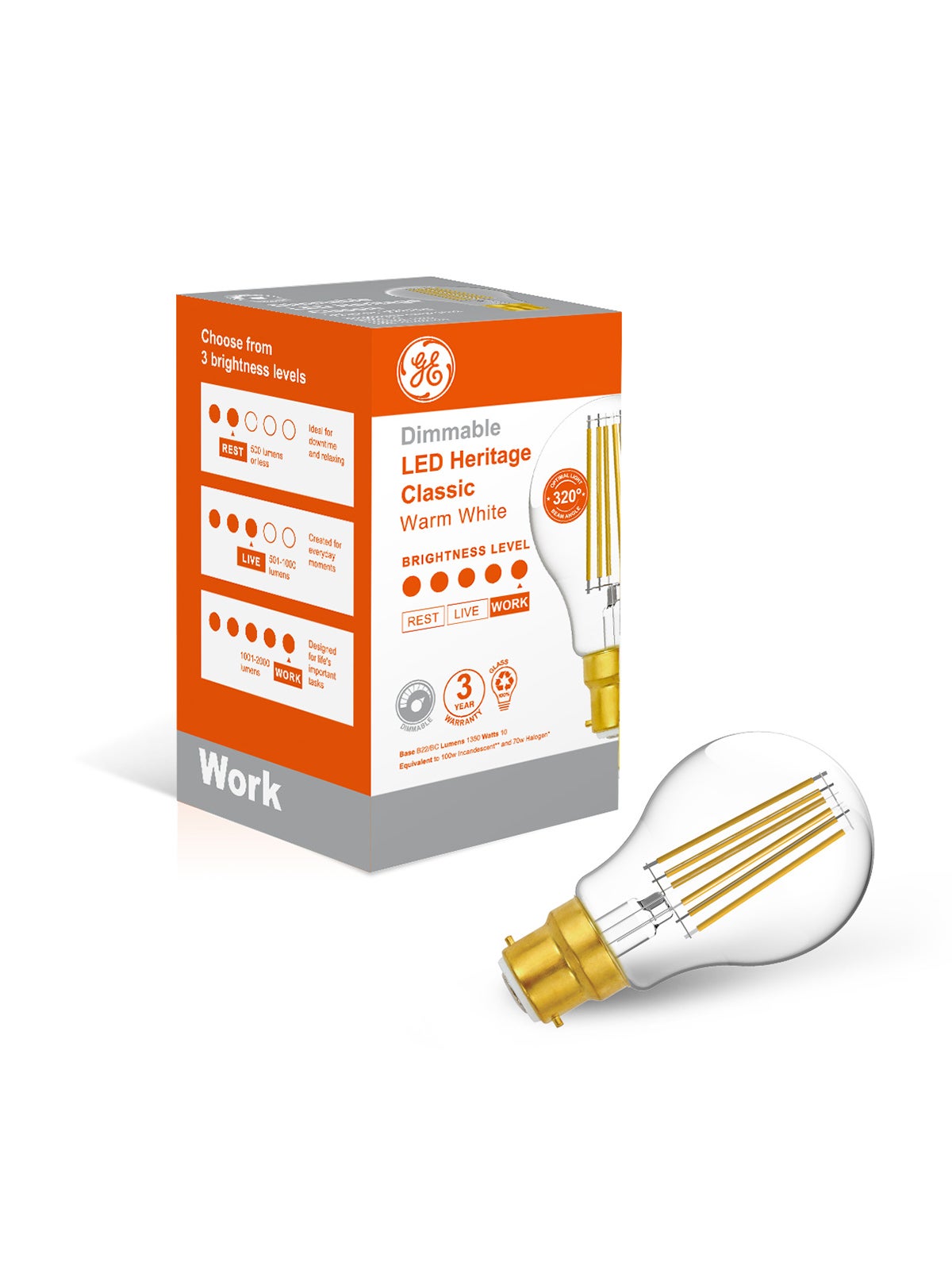 GE LED A60 Dim 12.5W BC WW 1350LM