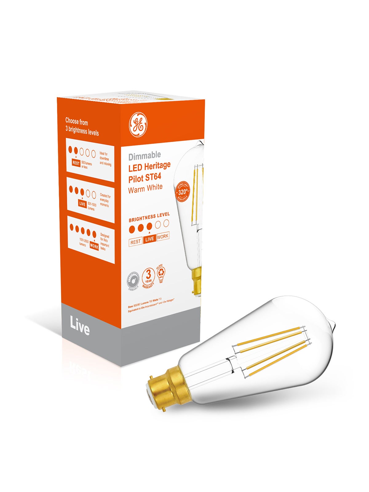 GE 7.5W Dimmable LED Pilot