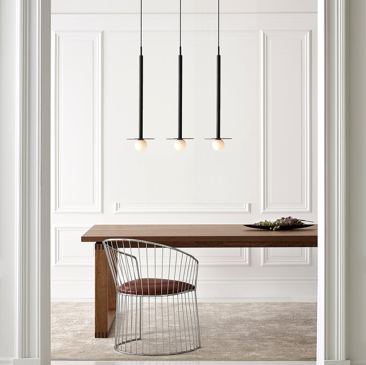 Nodes Large Pendant by Visual Comfort in Midnight Black, shown in a styled interior
