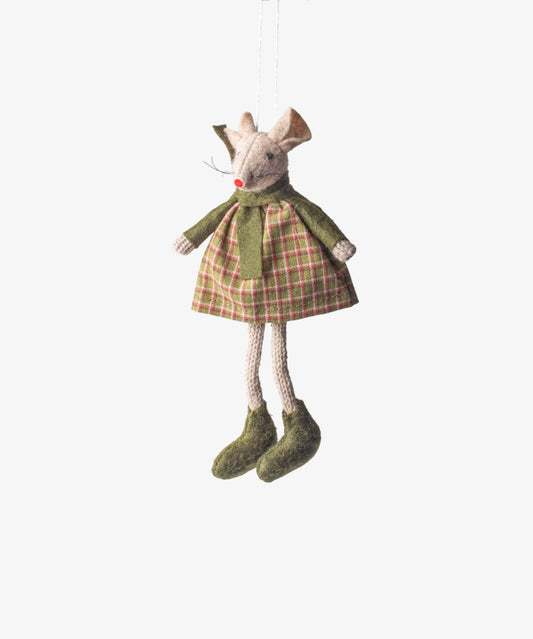 Green Tilly Mouse Hanging Decoration