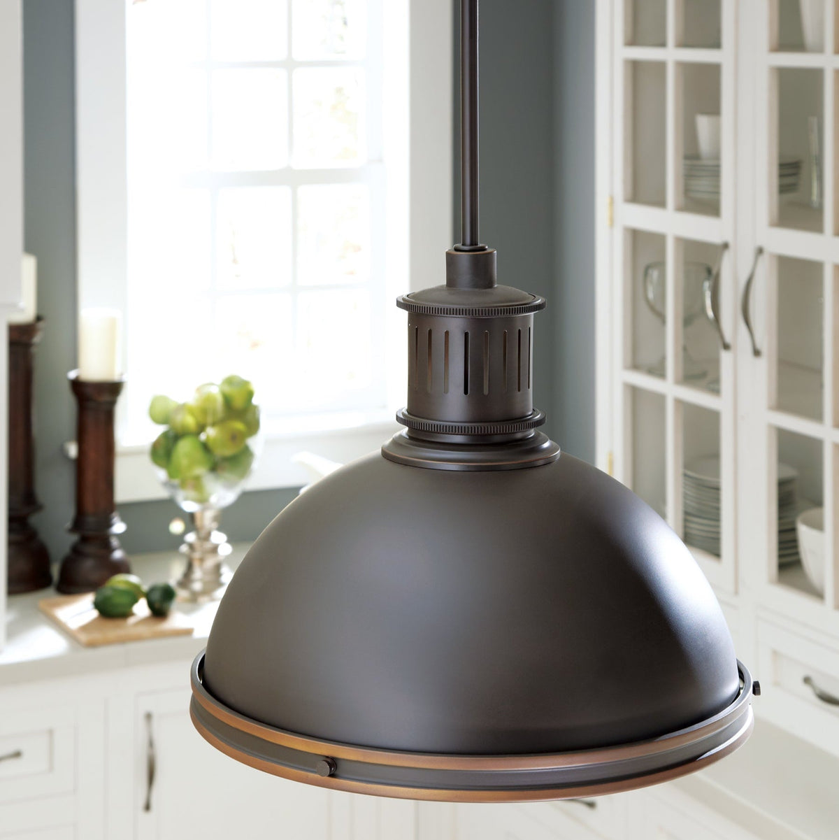 Pratt Street 2 Light Metal Pendant by Visual Comfort in a styled interior