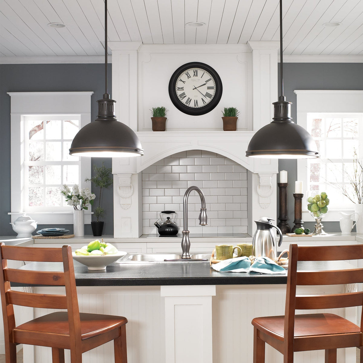 Pratt Street Single Metal Pendant by Visual Comfort in Autumn Bronze, shown in a styled interior