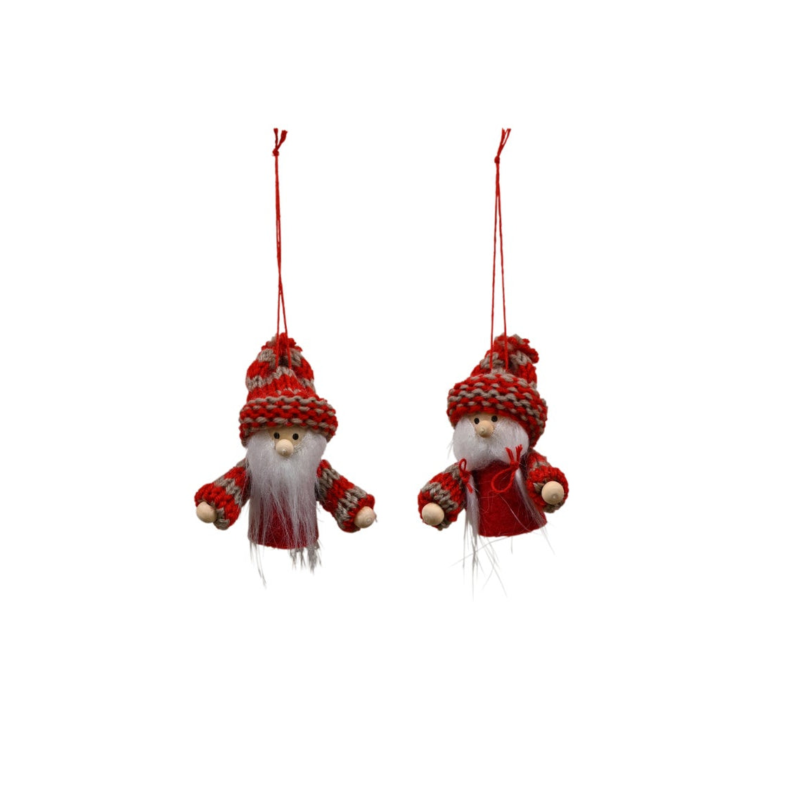 Hanging Santa Decorations Red & Grey Hats - Set of 2