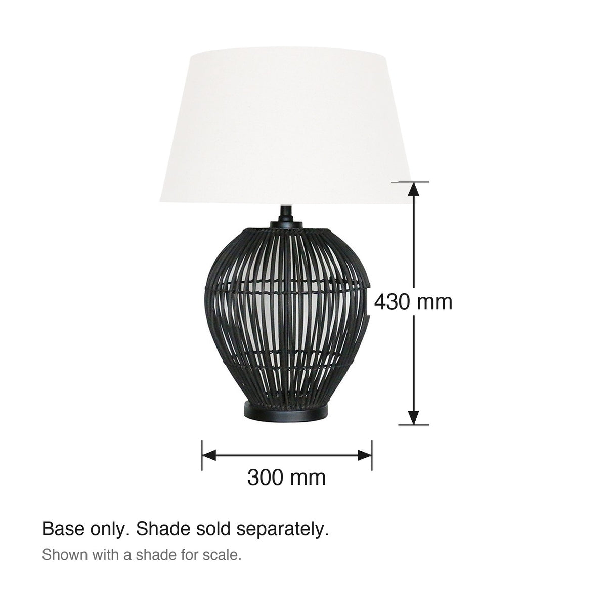 Bahama Black Table Lamp Base dimensions in millimetres