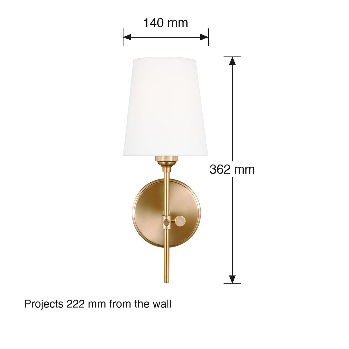 Baker Single Wall Bracket by Visual Comfort dimensions in millimetres