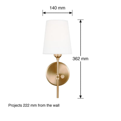 Baker Single Wall Bracket by Visual Comfort dimensions in millimetres