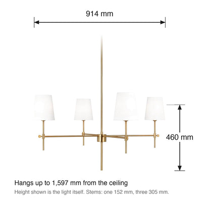Baker 4 Light Chandelier by Visual Comfort dimensions in millimetres