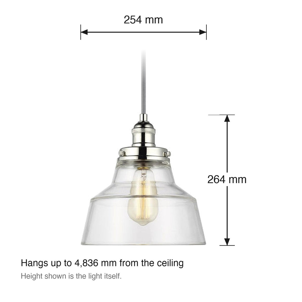 Baskin Bell Pendant by Visual Comfort dimensions in millimetres
