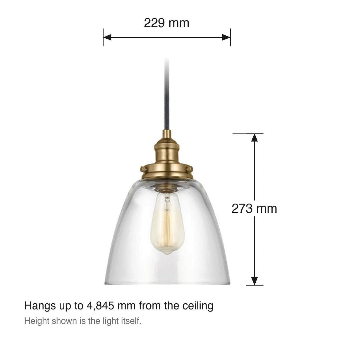 Baskin Dome Single Kitchen Pendant by Visual Comfort dimensions in millimetres