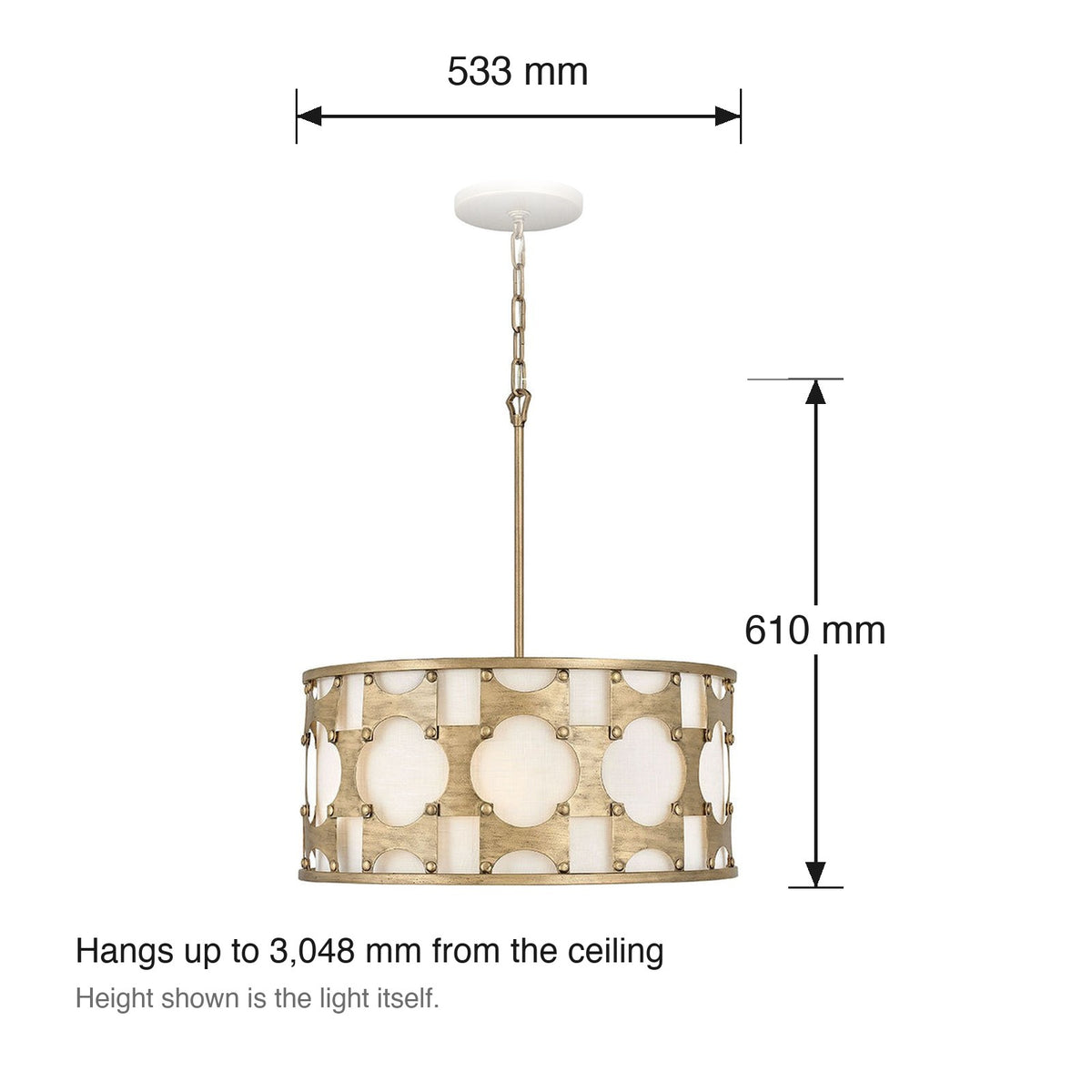 Carter 5 Light Pendant by Hinkley dimensions in millimetres