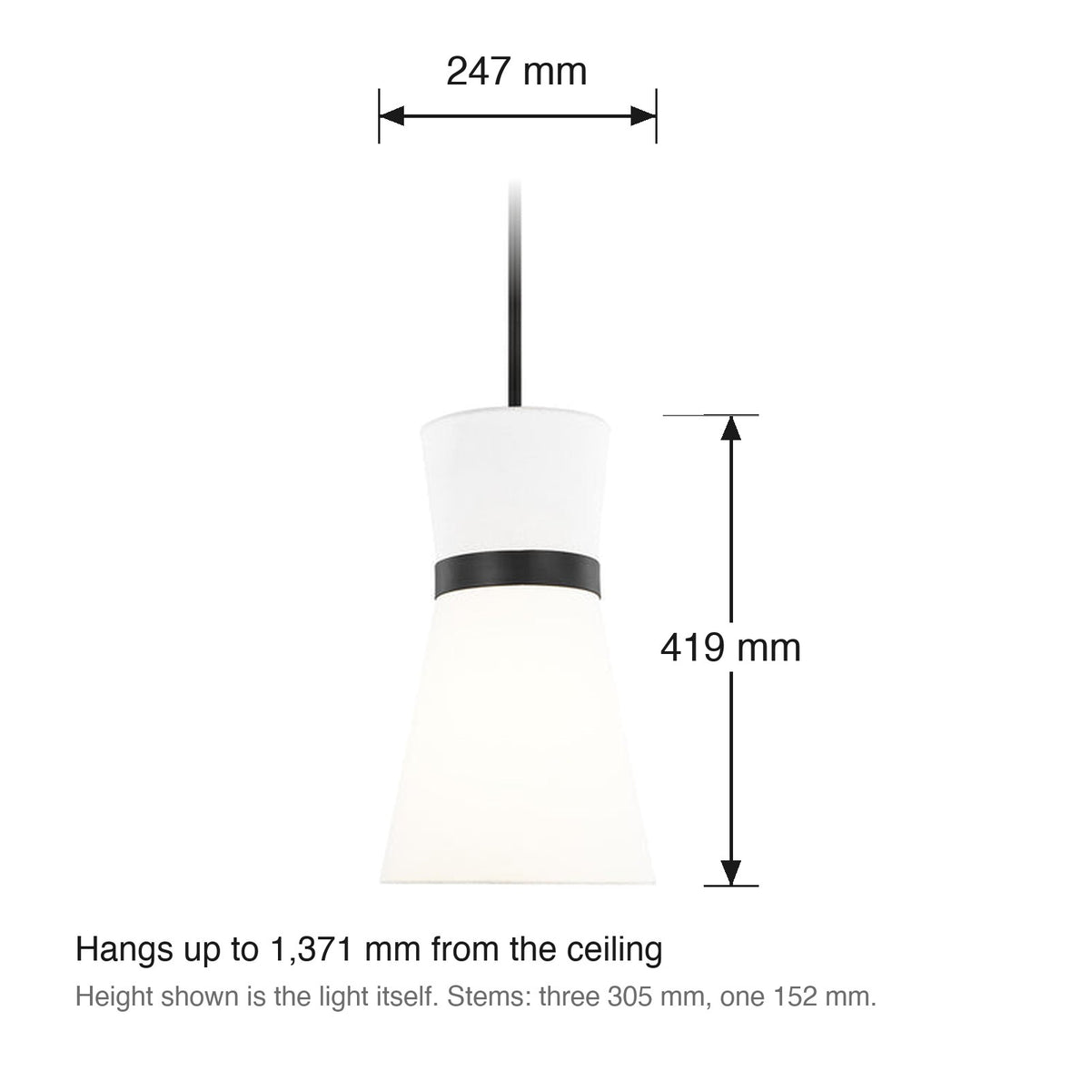 Clark Pendant by Visual Comfort dimensions in millimetres