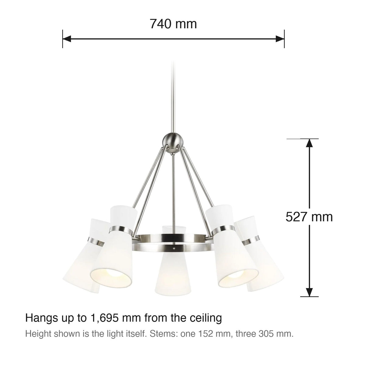 Clark 5 Light Chandelier dimensions in millimetres