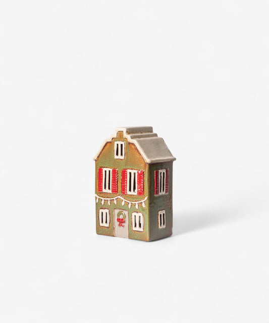 Alsace Tea Light House Christmas Green with Shutters