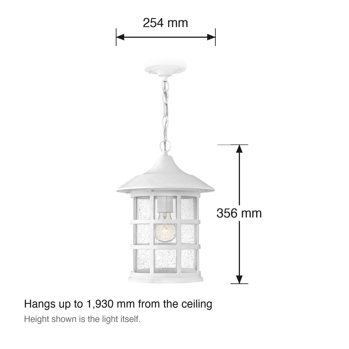 Freeport Exterior Hanging Lantern by Hinkley dimensions in millimetres