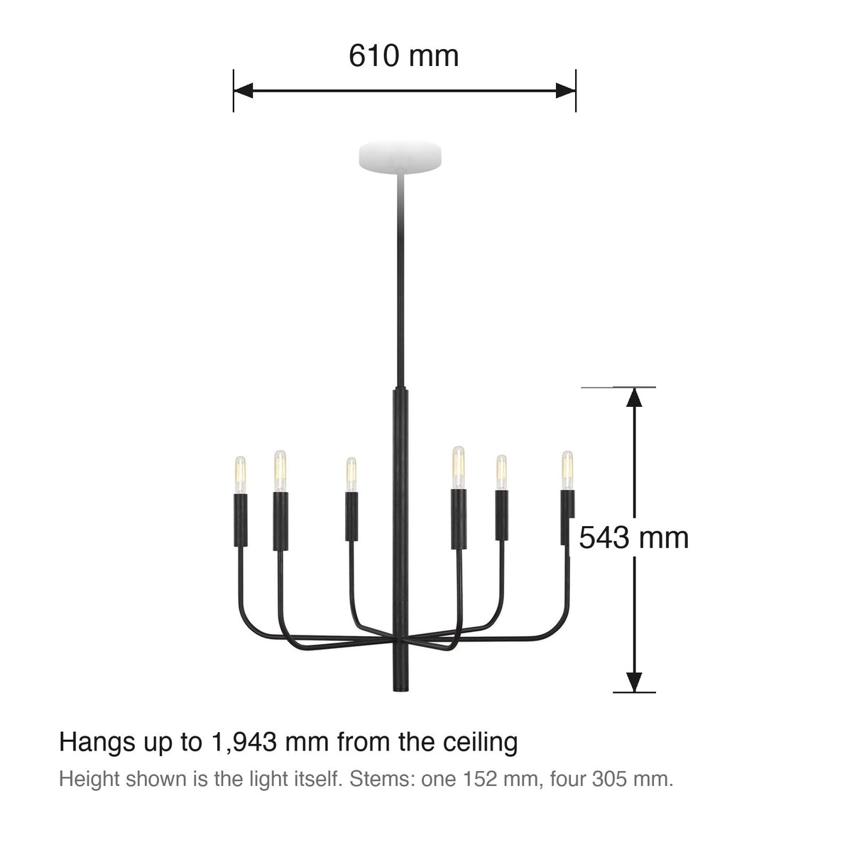 Brianna 6 Light Chandelier by Visual Comfort dimensions in millimetres