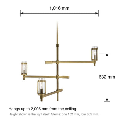 Flynn 3 Light Chandelier by Visual Comfort dimensions in millimetres