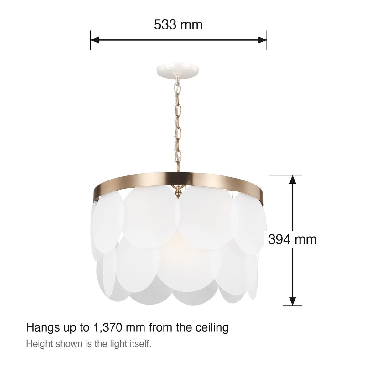 Mellita Medium 6 Light Chandelier by Visual Comfort dimensions in millimetres