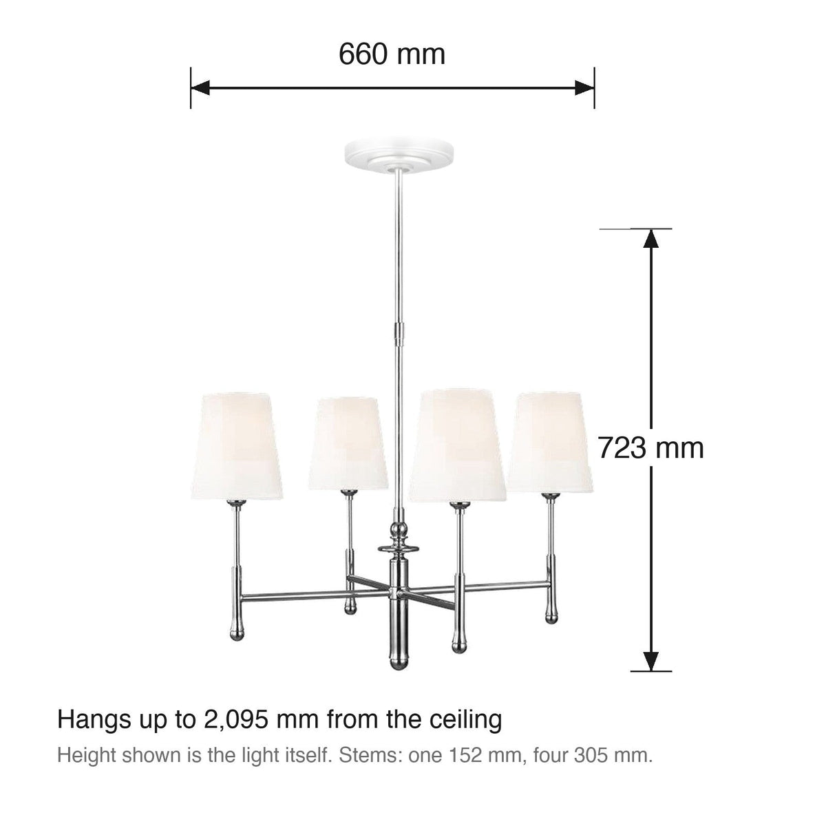 Capri 4 Light Chandelier by Visual Comfort dimensions in millimetres
