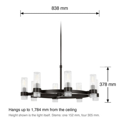 Geneva 8 Light Chandelier by Visual Comfort dimensions in millimetres