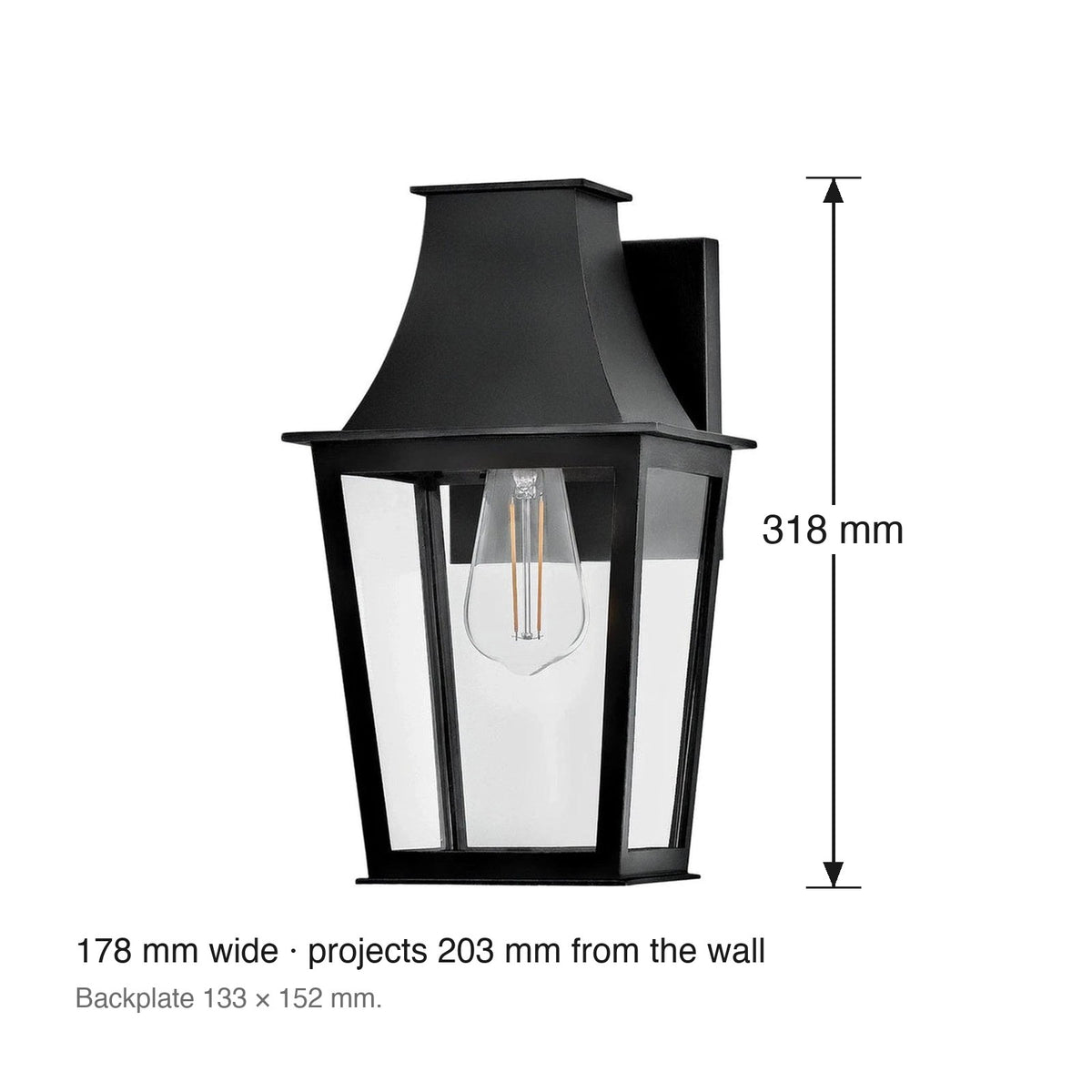 Georgetown Exterior Wall Lantern by Hinkley dimensions in millimetres
