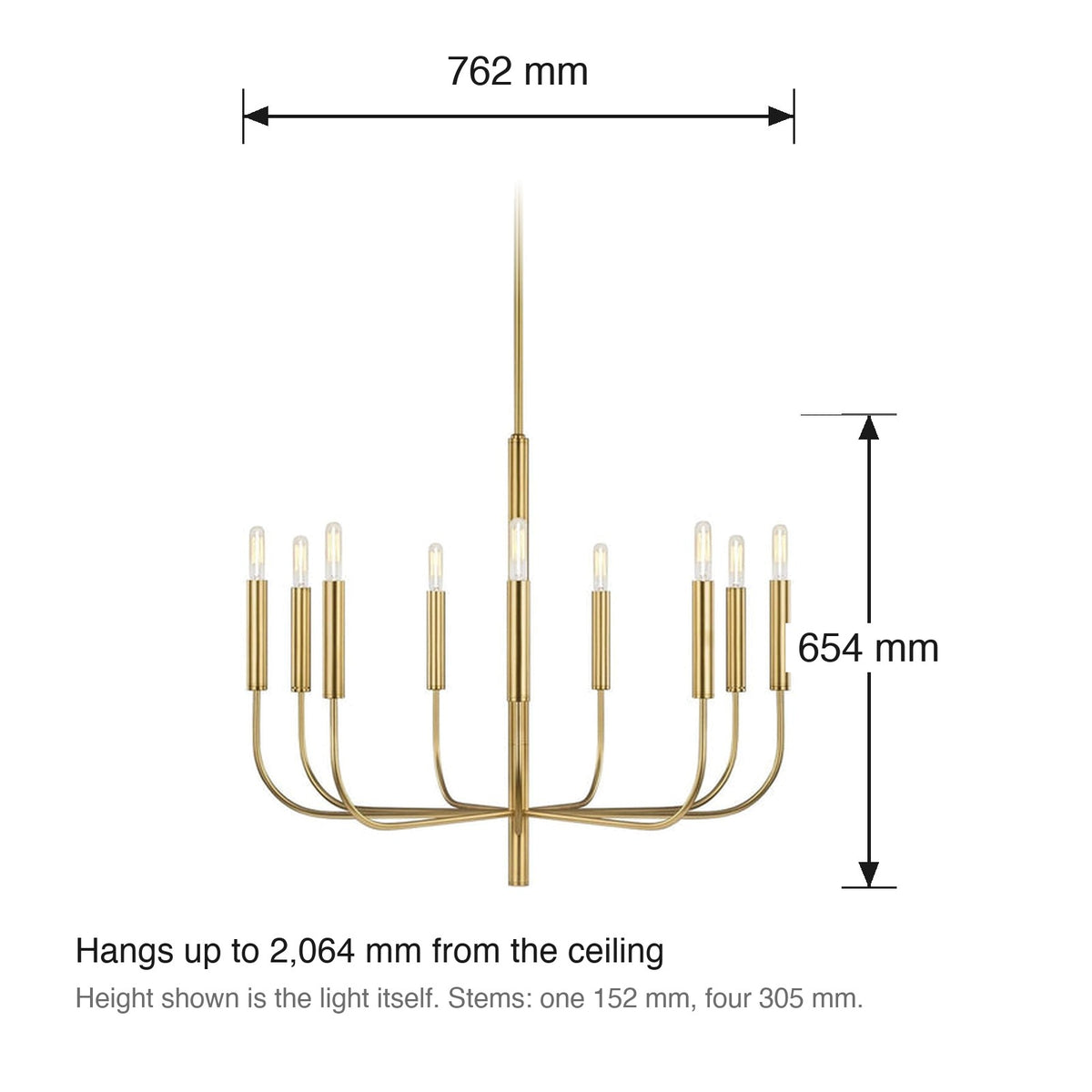 Brianna 9 Light Chandelier by Visual Comfort dimensions in millimetres