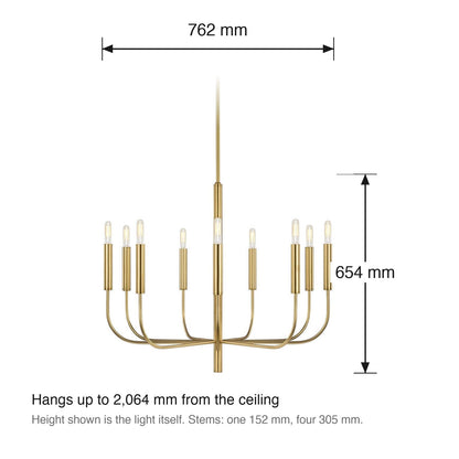 Brianna 9 Light Chandelier by Visual Comfort dimensions in millimetres